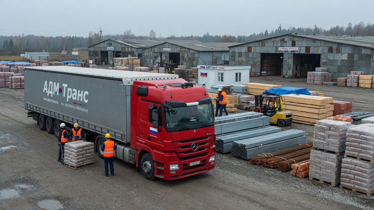 Погрузка груза на складе — грузовик Mercedes Actros Адм-Транс